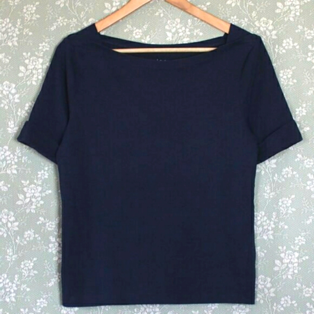 Cleo Petites | Short Sleeve Rolled Cuff Boat Neck Top